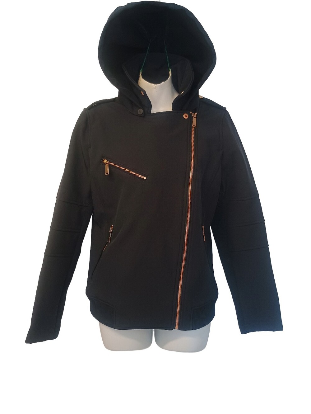 NWT$148 BCBGeneration Navy  Hooded Asymmetrical Zip Women's Jacket Size: M